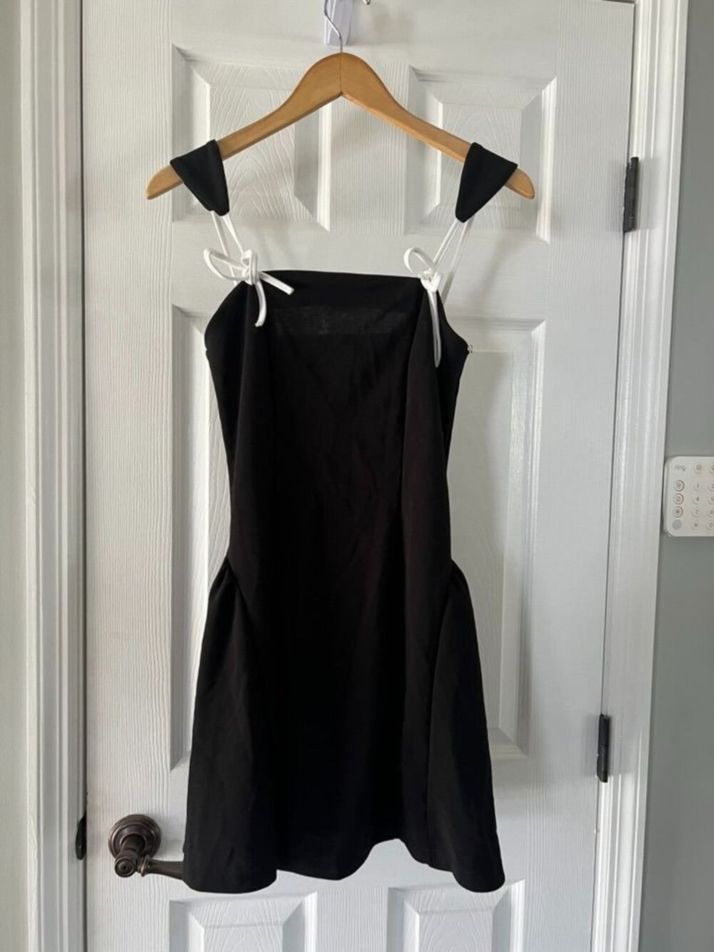 Shein Womens Little Black Dress Size Small White Bow Strap Fit and Flare Mini